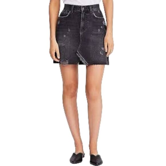 WOMEN'S WE THE FREE DISTRESSED DENIM MINI SKIRT Size 0 - Picture 1 of 10